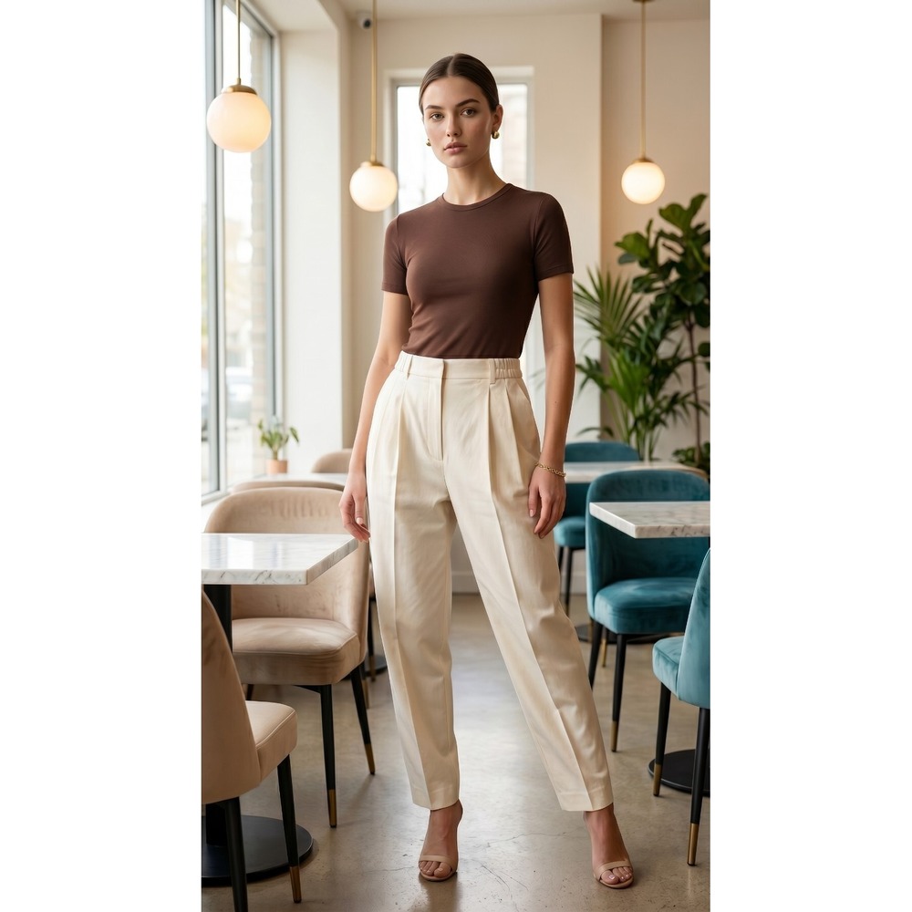 UNIQLO COMPTOIR DES COTONNIERS Linen Blend Barrel Leg Pants Cream Size L 476203